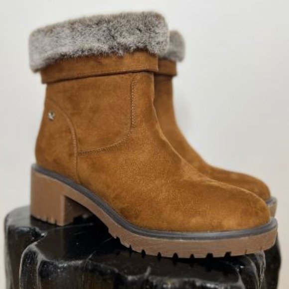 Womens Suede Faux Fur Ankle Boots Side Zip Round Toe Size 9-8.5 US Brown - Picture 3 of 5